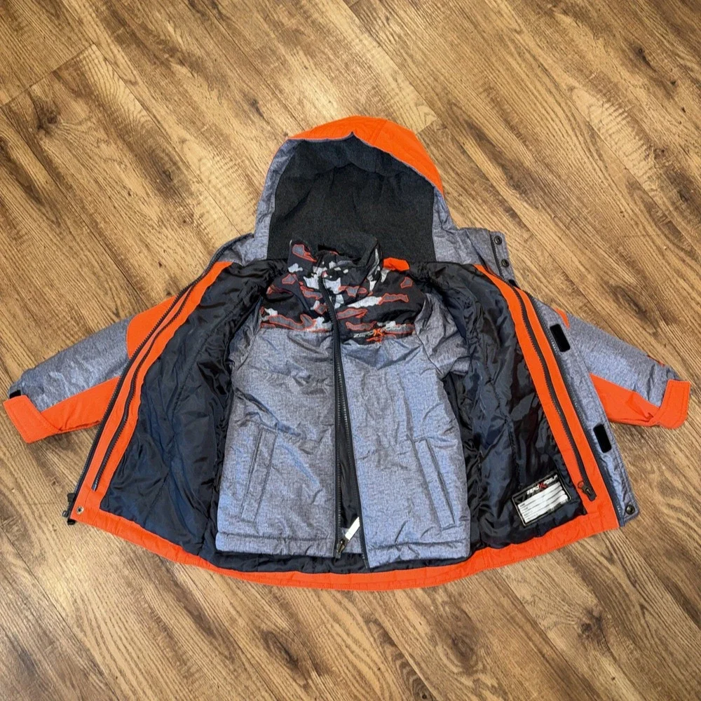 ZeroXposur Toddler 2 In 1 Puffer Hooded Winter Jackets Orange Gray Size XS 4/5